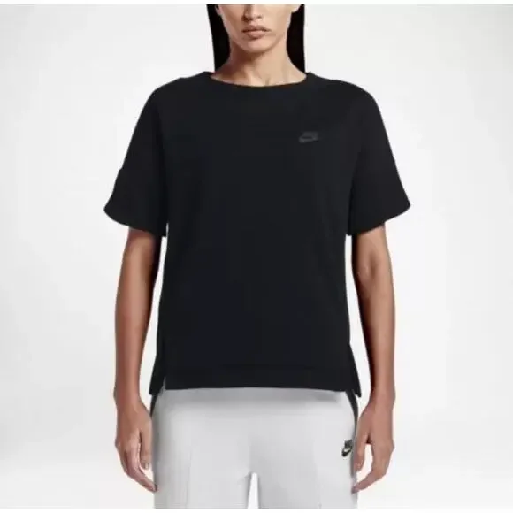 NIKE TECH Women’s Short Sleeve High Low Sweatshirt size medium - Picture 1 of 4